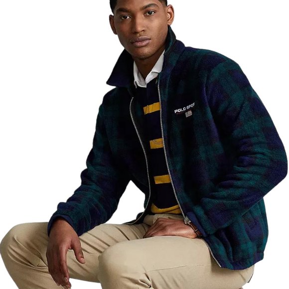 Polo Ralph Lauren Navy & Green Fleece Check Jacket, Large Size, NWT - Picture 6 of 12
